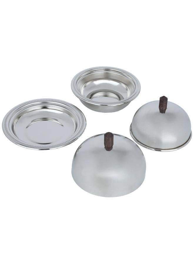 Alsaif Alif Serving Trays Set With Steel Dates 3 Pieces Silver - Image 3