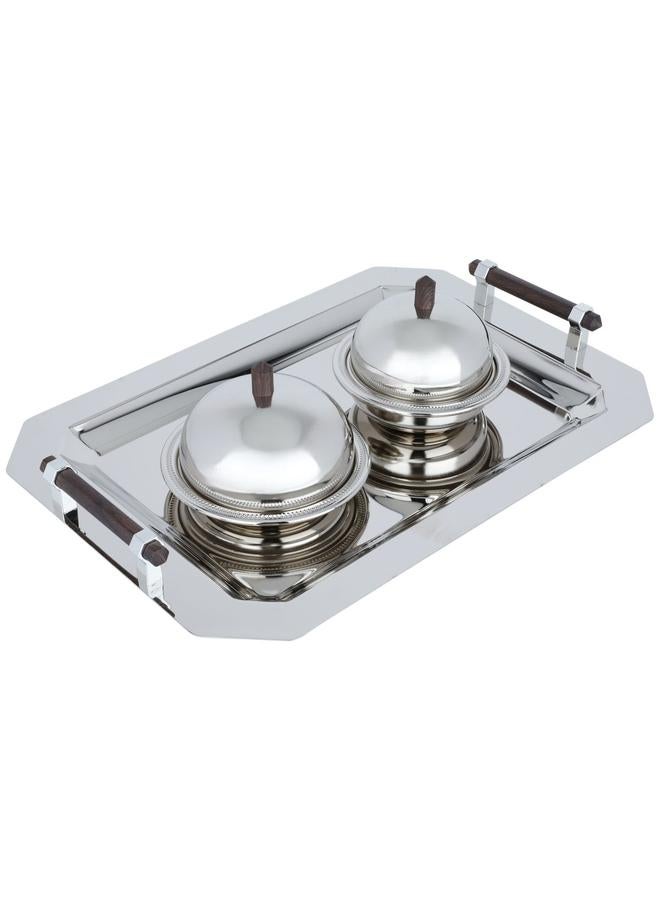 Alsaif Alif Serving Trays Set With Steel Dates 3 Pieces Silver - Image 1
