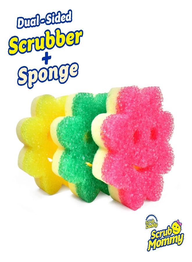 Scrub Daddy Sponge Set - Scrub Mommy Power Flower Dual- Sided Sponge and Scrubber - Non Scratch Sponge for Dishes and Home, Odor Resistant, Firm in Cold Water Soft in Warm , Multi-Surface 3 ct - Image 1