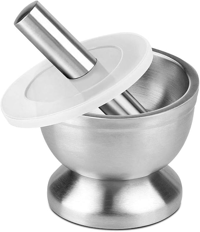 Olpad Mortar and Pestle 188 Stainless Steel Mortar Set Grind Food Herbs Spices Food Beans Garlic Kitchen Tool with Lid Large 115 cm - Image 1