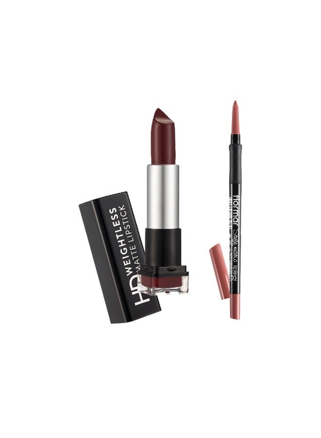 flormar Style Matic Lipliner L12 Nude & Weightless HD Matte Lipstick 013 Perfect Bordeaux Bundle - Image 1
