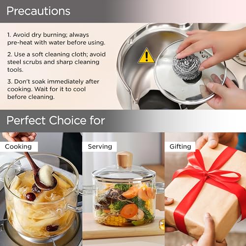UMAI Borosilicate Glass Cookware for Gas Stove(1.45L) Tope with Lid | Biryani Handi Casserole with Lid | Electric Pottery | Saucepan with Lid, Handle for Cooking | Housewarming Gift (Plain) - Image 4