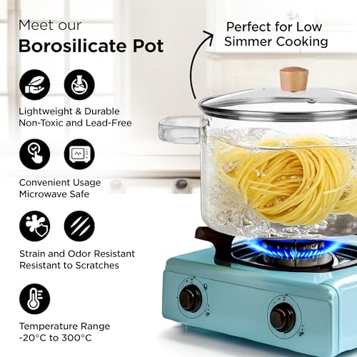 UMAI Borosilicate Glass Cookware for Gas Stove(1.45L) Tope with Lid | Biryani Handi Casserole with Lid | Electric Pottery | Saucepan with Lid, Handle for Cooking | Housewarming Gift (Plain) - Image 2
