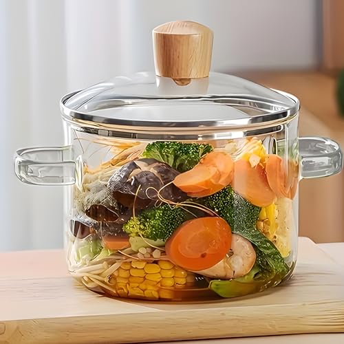 UMAI Borosilicate Glass Cookware for Gas Stove(1.45L) Tope with Lid | Biryani Handi Casserole with Lid | Electric Pottery | Saucepan with Lid, Handle for Cooking | Housewarming Gift (Plain) - Image 1