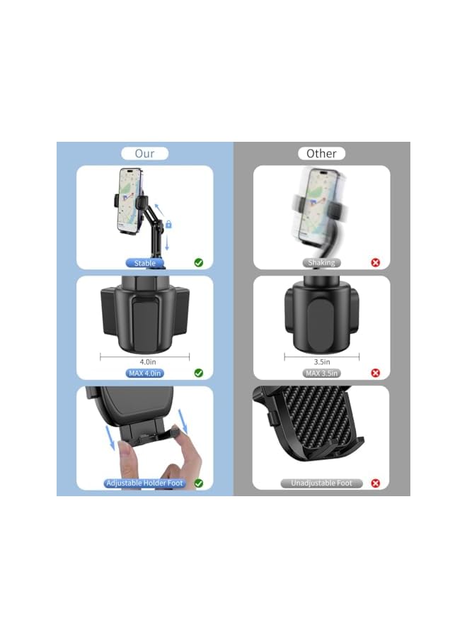 S-TOP Cup Phone Mount for Car, Upgraded Universal Phone Holder with Long Adjustable Neck, Compatible with iPhone, Samsung, Google and All Smartphones - Image 2