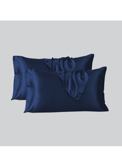 Donetella Satin Pillowcases 2-Pcs Soft And Silky Pillow Cover For Hair And Skin Care With Envelope Closure (Without Pillow Insert),Blue