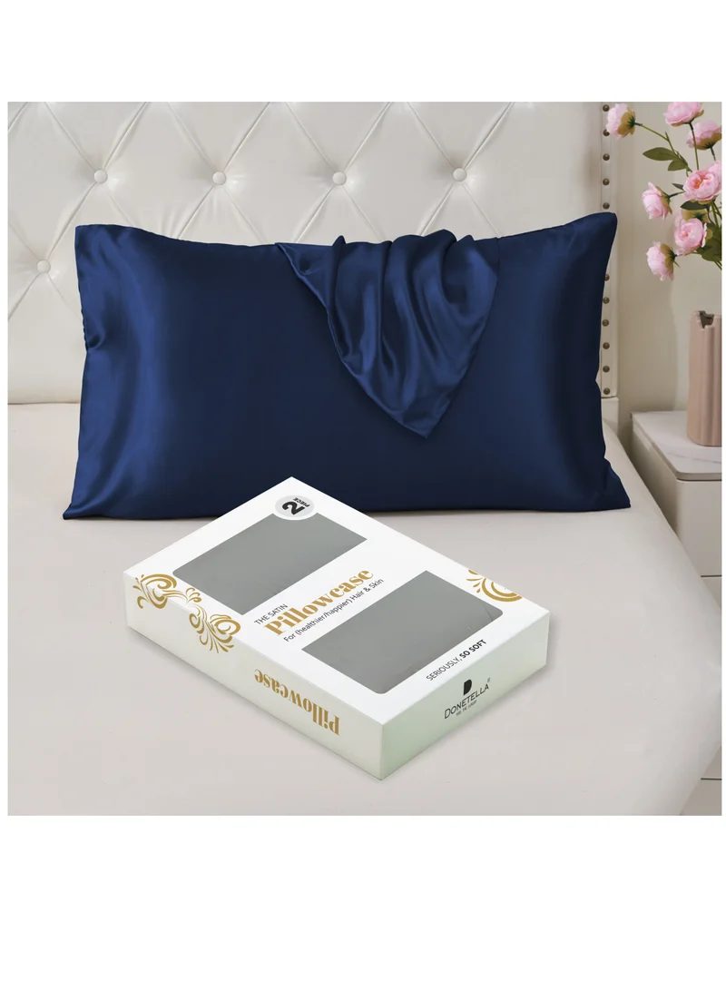 Donetella Satin Pillowcases 2-Pcs Soft And Silky Pillow Cover For Hair And Skin Care With Envelope Closure (Without Pillow Insert),Blue