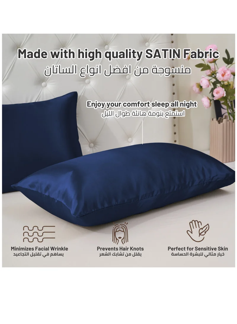 Donetella Satin Pillowcases 2-Pcs Soft And Silky Pillow Cover For Hair And Skin Care With Envelope Closure (Without Pillow Insert),Blue