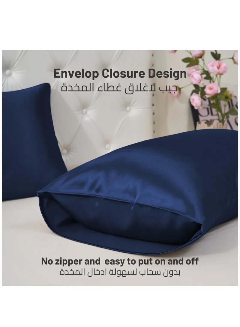 Donetella Satin Pillowcases 2-Pcs Soft And Silky Pillow Cover For Hair And Skin Care With Envelope Closure (Without Pillow Insert),Blue