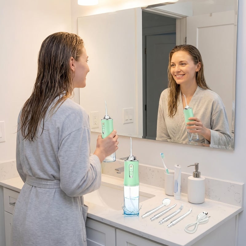 White USB Rechargeable Water Flosser Oral Irrigator 4 Nozzles Travel Care - Image 4
