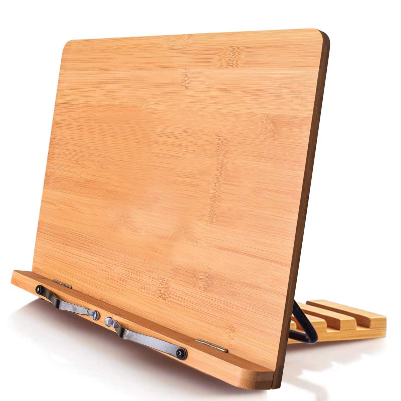 wishacc حامل كتب wishacc XL-حجم كبير 15.4" × 11.0" لوح رئيسي - حامل كتب قابل للتعديل وقابل للطي مع مشابك لحمل الصفحات - يحمل كتب الطبخ، كتب الوصفات، الكتب الدراسية، الأجهزة اللوحية، أجهزة الكمبيوتر المحمولة، كتب الموسيقى، المستندات - Image 1