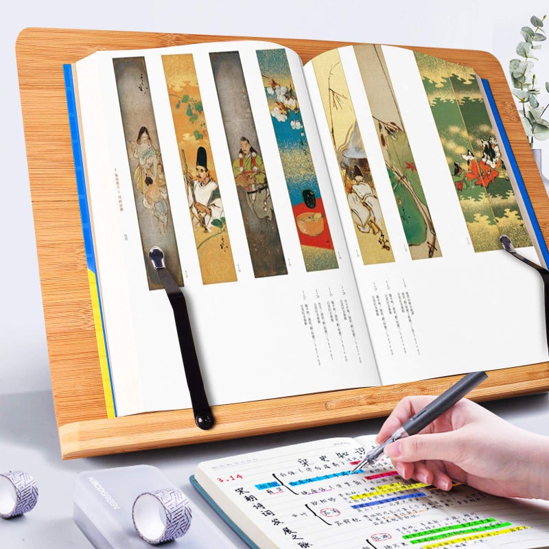wishacc حامل كتب wishacc XL-حجم كبير 15.4" × 11.0" لوح رئيسي - حامل كتب قابل للتعديل وقابل للطي مع مشابك لحمل الصفحات - يحمل كتب الطبخ، كتب الوصفات، الكتب الدراسية، الأجهزة اللوحية، أجهزة الكمبيوتر المحمولة، كتب الموسيقى، المستندات - Image 5