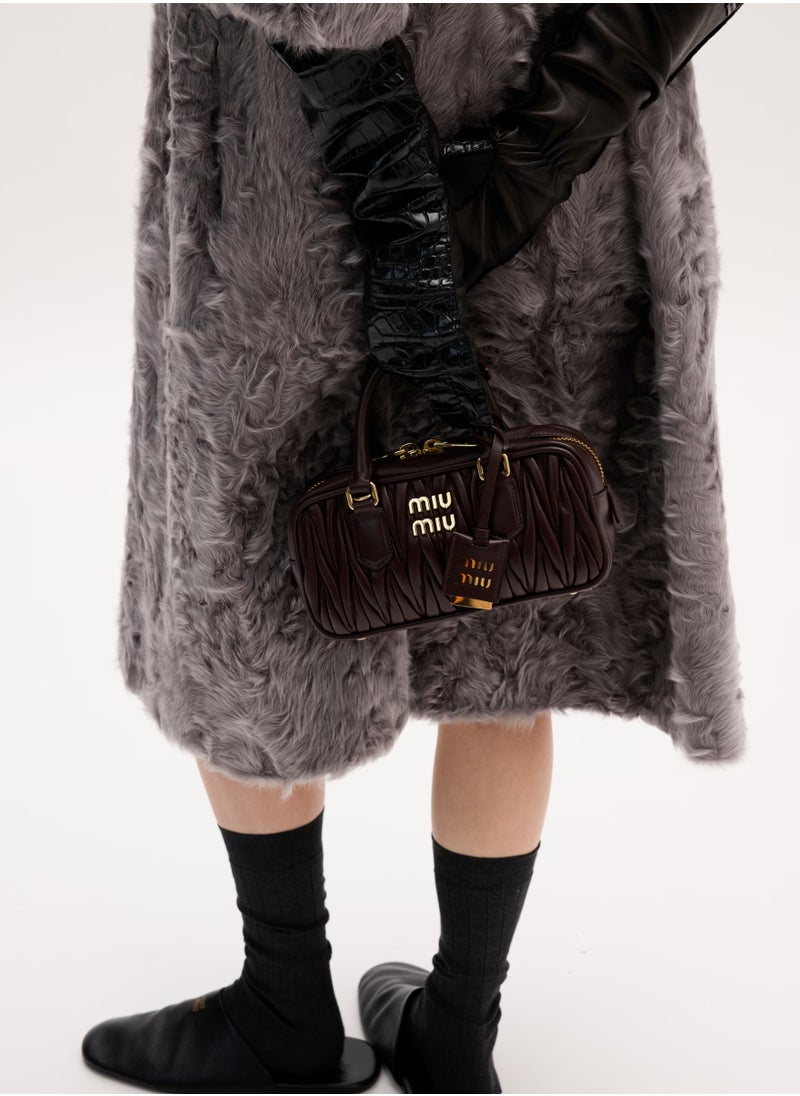 Miu Miu Miu Arcadia Matelassé Nappa Leather Women's Bag, Women's Tote Bag, Women's Shoulder Bag, Women's Cross body Bag, Women's Handbag, Coffee-Brown  - Image 5