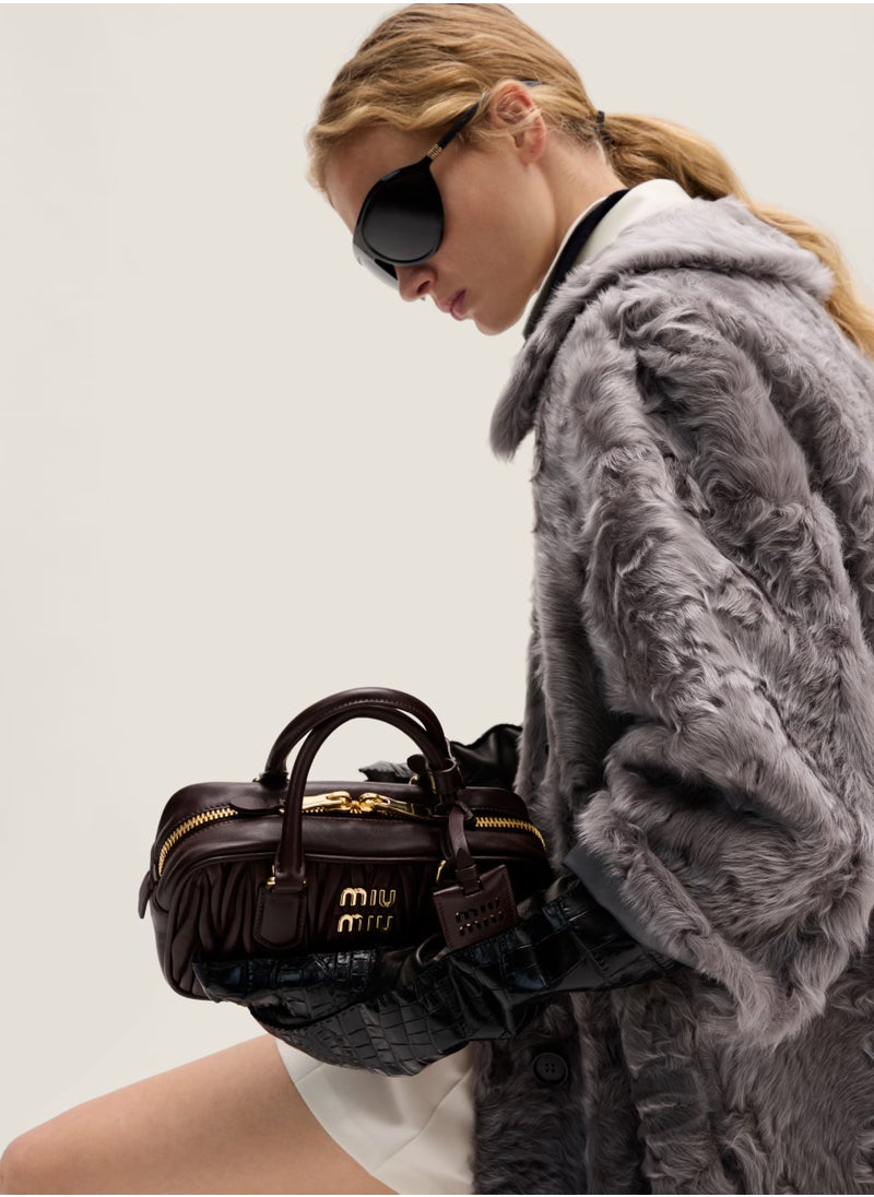 Miu Miu Miu Arcadia Matelassé Nappa Leather Women's Bag, Women's Tote Bag, Women's Shoulder Bag, Women's Cross body Bag, Women's Handbag, Coffee-Brown  - Image 2