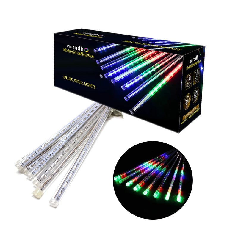MIRADH Rain Drop LED Meteor Shower 192 LEDs 8 Tubes (11.8") | Icicle Falling Effect for Diwali, Christmas, New Year, Home & Outdoor Decoration, Balcony, Tree, Party Decor (Multi-Color) - Image 2