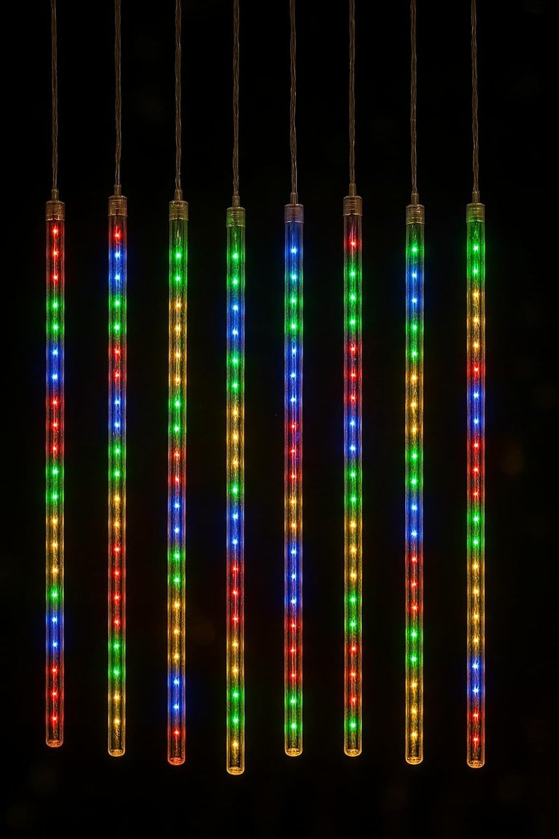 MIRADH Rain Drop LED Meteor Shower 192 LEDs 8 Tubes (11.8") | Icicle Falling Effect for Diwali, Christmas, New Year, Home & Outdoor Decoration, Balcony, Tree, Party Decor (Multi-Color) - Image 4