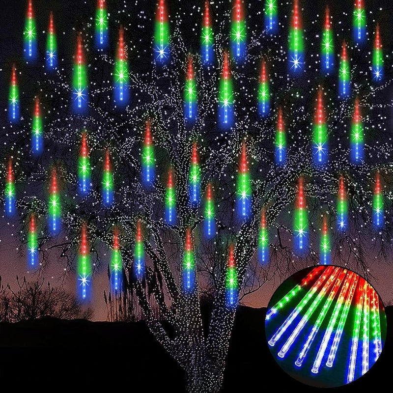 MIRADH Rain Drop LED Meteor Shower 192 LEDs 8 Tubes (11.8") | Icicle Falling Effect for Diwali, Christmas, New Year, Home & Outdoor Decoration, Balcony, Tree, Party Decor (Multi-Color) - Image 1