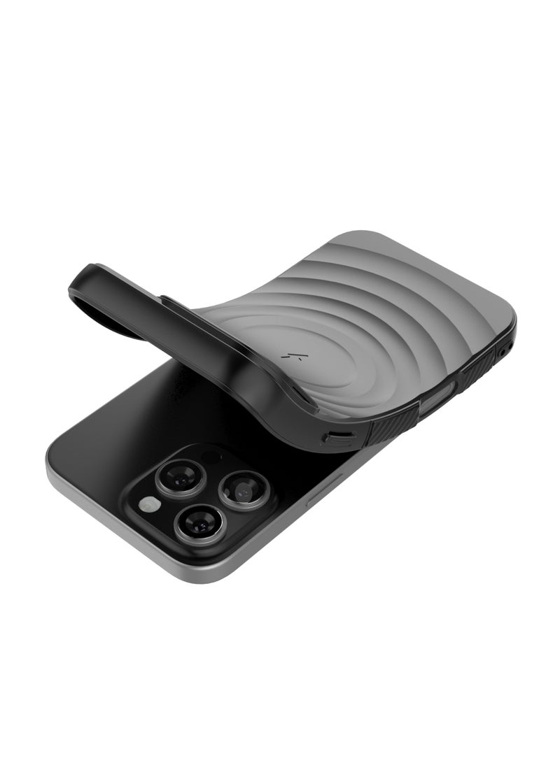 Cover For iPhone 16 Pro Max Magnetic Phone Corrugated Anti Drop Full Lens Coverage Phone Case with Holder Stand - Black - Image 2