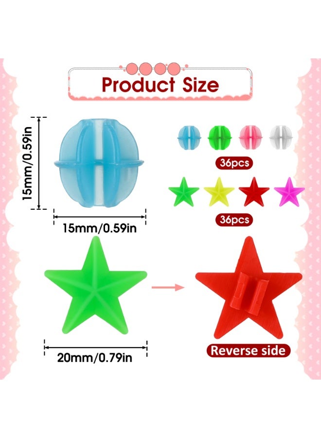 SUNSAR 72 Pcs Bike Spoke Beads Glow in The Dark, Colorful Plastic Luminous Bicycle Wheel Spokes Clip Beads, Five-pointed star and Round Bicycle Wheel Spokes Luminous Decorations - Image 2