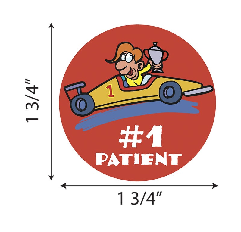 Tabbies Children's Sticker 1-3/4" Circle, '#1 Patient' Red With A Car, 100 Stickers/Roll, Healthcare (20007) - Image 2