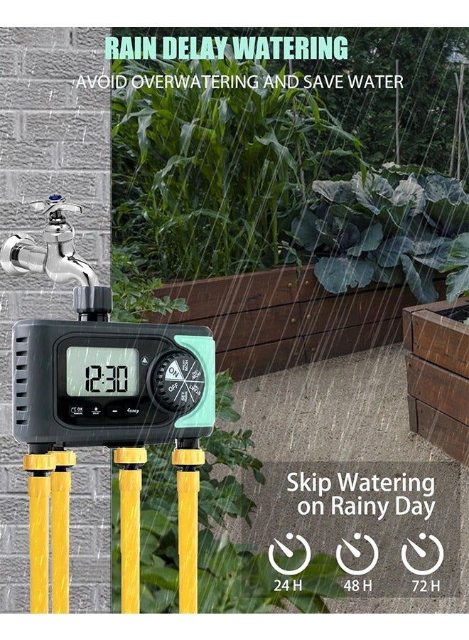 مؤقت مياه بحديقة 4 مناطق - مؤقتات خرطوم بـ 4 مخارج للري مع تأخير للأمطار/يدوي/نظام تحكم في الري التلقائي الموقوت - Image 3