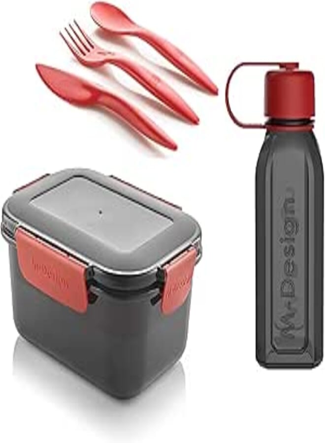 m-design M-Design Lunch Set - 1.1L Box, 500ml Water Bottle & 3pc. Cutlery Black 75089
