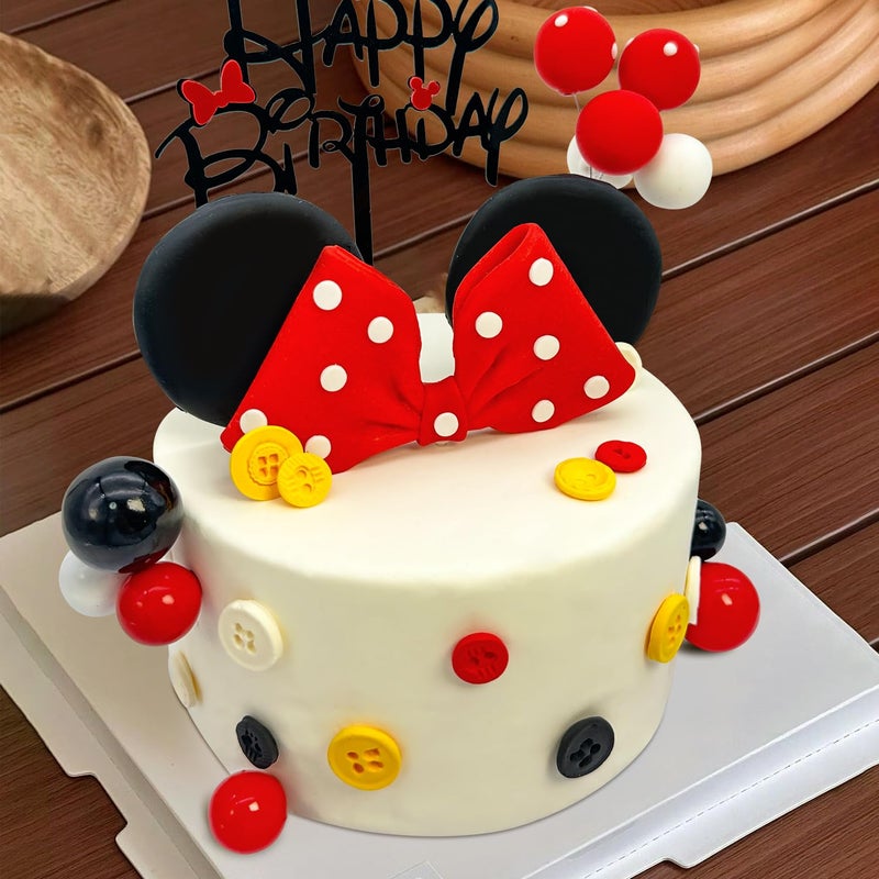 Tarocynn 20Pcs Mouse Birthday Cake Topper with Bows and Ears Happy Birthday Party Baby Shower Decorations Supplies - Image 5
