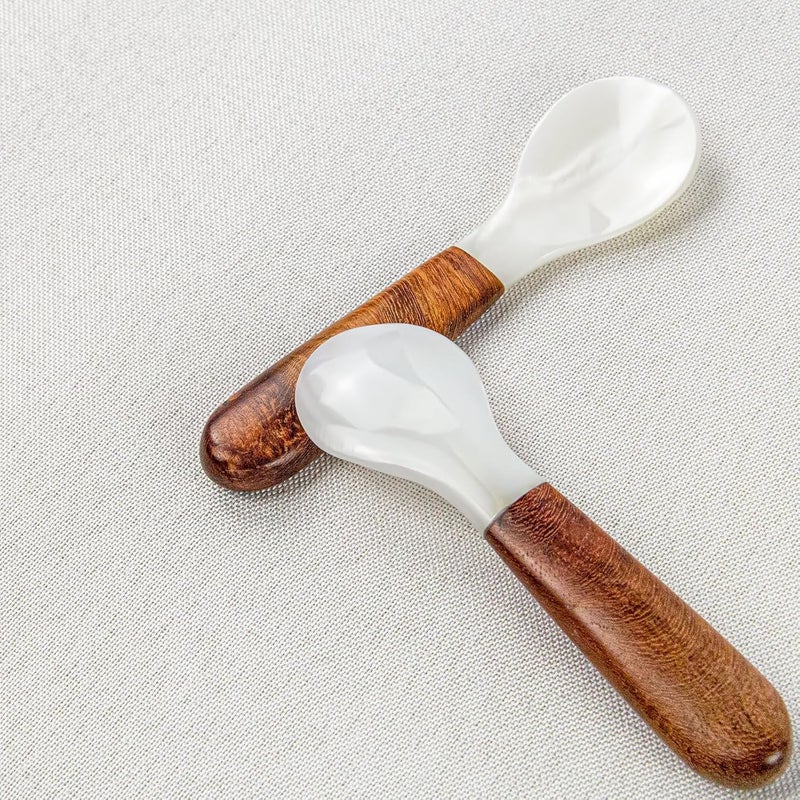 DUEBEL Set of 6 Caviar Spoons of Wood Handle, 4" Mother of Pearl Spoons for Caviar Serving, Egg Serving, Catering Deroration - Image 4