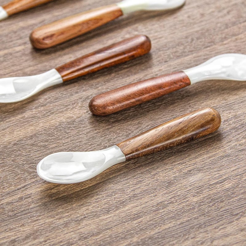 DUEBEL Set of 6 Caviar Spoons of Wood Handle, 4" Mother of Pearl Spoons for Caviar Serving, Egg Serving, Catering Deroration - Image 2