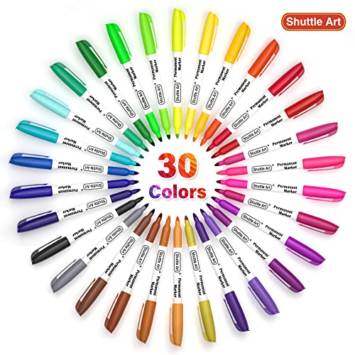 Shuttle Art 30 Colors Permanent Markers Fine Point Assorted Colors Works on PlasticWoodStoneMetal and Glass for Kids Adult Coloring Doodling Marking - Image 3