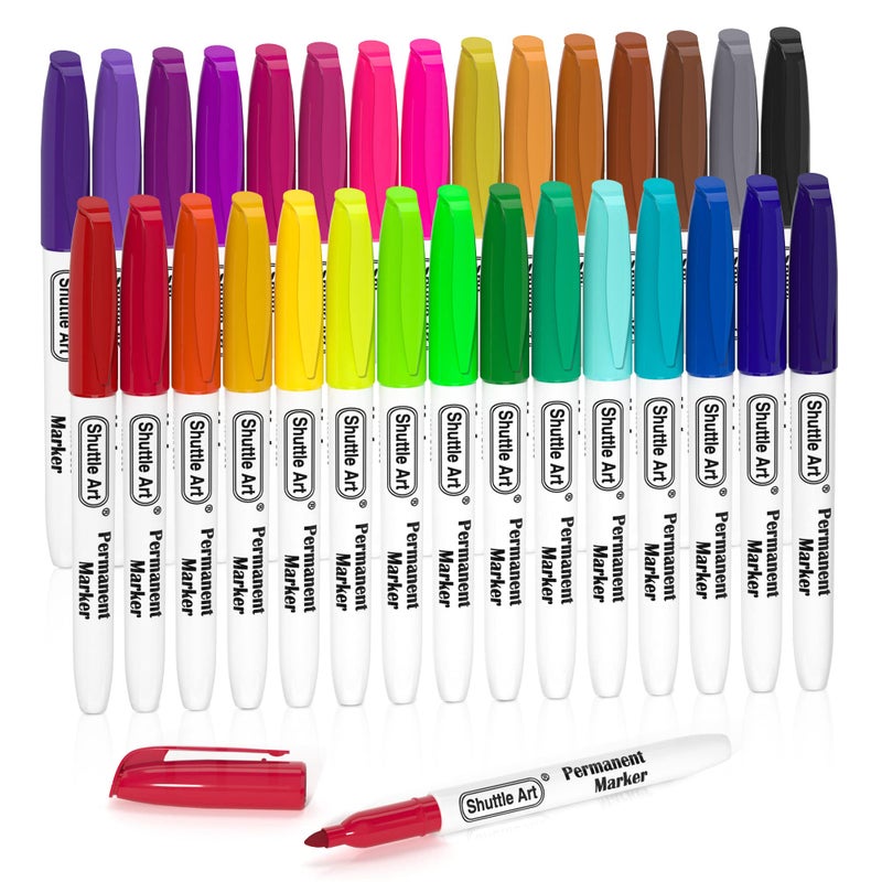 Shuttle Art 30 Colors Permanent Markers Fine Point Assorted Colors Works on PlasticWoodStoneMetal and Glass for Kids Adult Coloring Doodling Marking - Image 2