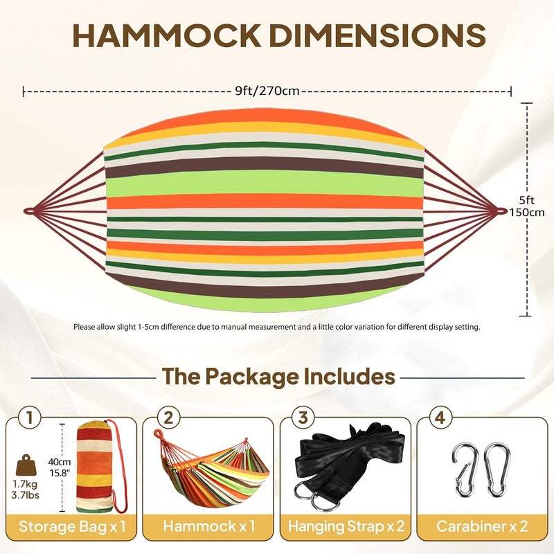 Anyoo Garden Cotton Hammock Comfortable Fabric Hammock with Tree Straps for Hanging Durable Hammock Up to 450lbs Portable Hammock with Travel Bag,Perfect for Camping Outdoor/Indoor Patio Backyard - Image 2