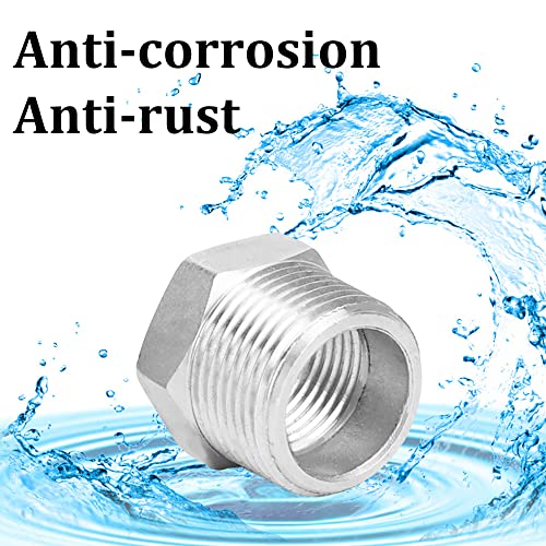 ZOUNI 2 Pcs Reducer Hex Bushing, 304 Stainless Steel 1" Male NPT to 3/4" Female NPT（ 1"MNPT - 3/4"FNPT） Pipe Fitting Hex Bushing, Heavy Duty Pipe Fitting Reducer Adapter - Image 5