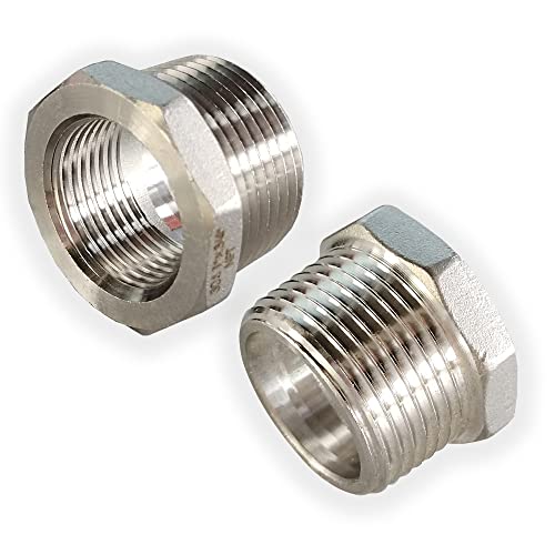 ZOUNI 2 Pcs Reducer Hex Bushing, 304 Stainless Steel 1" Male NPT to 3/4" Female NPT（ 1"MNPT - 3/4"FNPT） Pipe Fitting Hex Bushing, Heavy Duty Pipe Fitting Reducer Adapter - Image 1