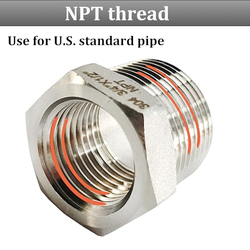 ZOUNI 2 Pcs Reducer Hex Bushing, 304 Stainless Steel 1" Male NPT to 3/4" Female NPT（ 1"MNPT - 3/4"FNPT） Pipe Fitting Hex Bushing, Heavy Duty Pipe Fitting Reducer Adapter - Image 3