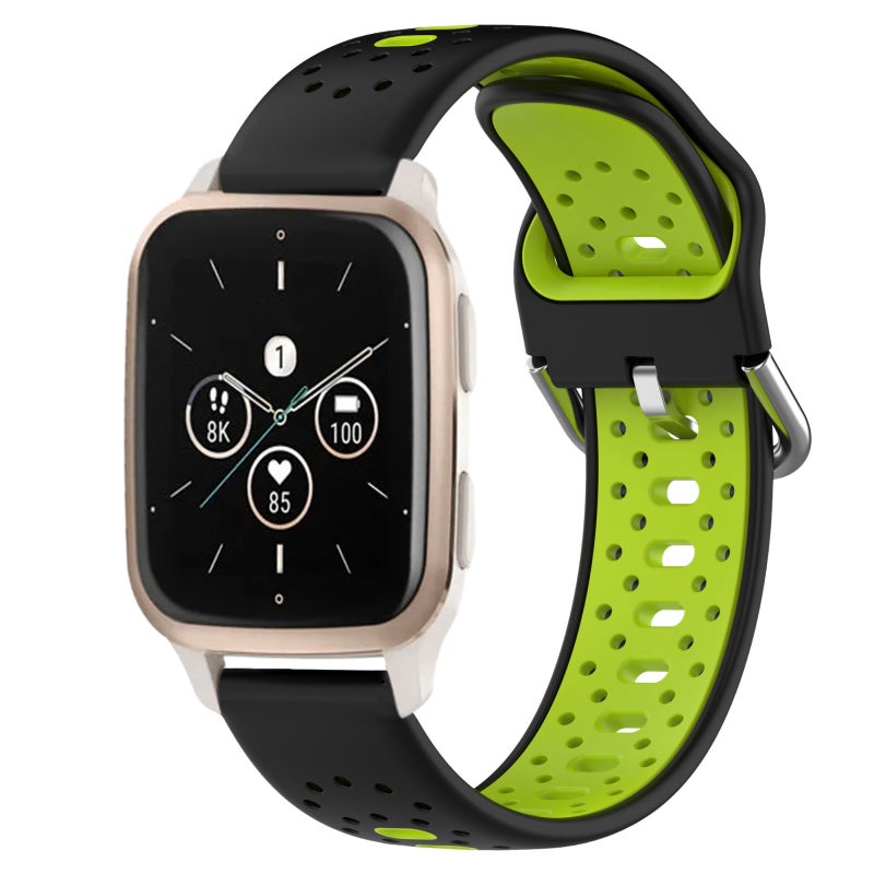 S-TOP For Garmin Forerunner Sq2 Music 20mm Breathable Two-Color Silicone Watch Band(Black+Lime Green) - Image 1