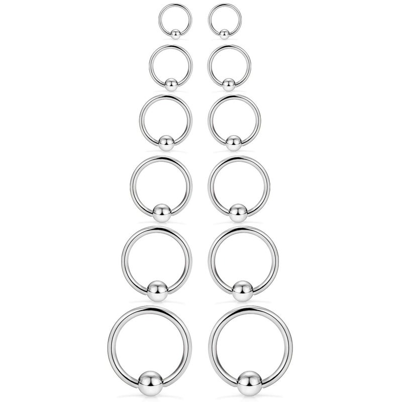 SCERRING 12PCS 14G Stainless Steel Captive Bead Ring Nose Rings Hoop Helix Daith Cartilage Tragus Earrings Nipple Eyebrow Body Piercing 8mm 10mm 12mm 14mm 16mm 19mm Silver - Image 1