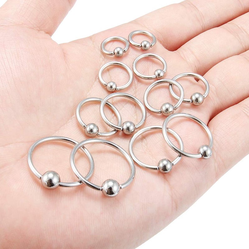 SCERRING 12PCS 14G Stainless Steel Captive Bead Ring Nose Rings Hoop Helix Daith Cartilage Tragus Earrings Nipple Eyebrow Body Piercing 8mm 10mm 12mm 14mm 16mm 19mm Silver - Image 3