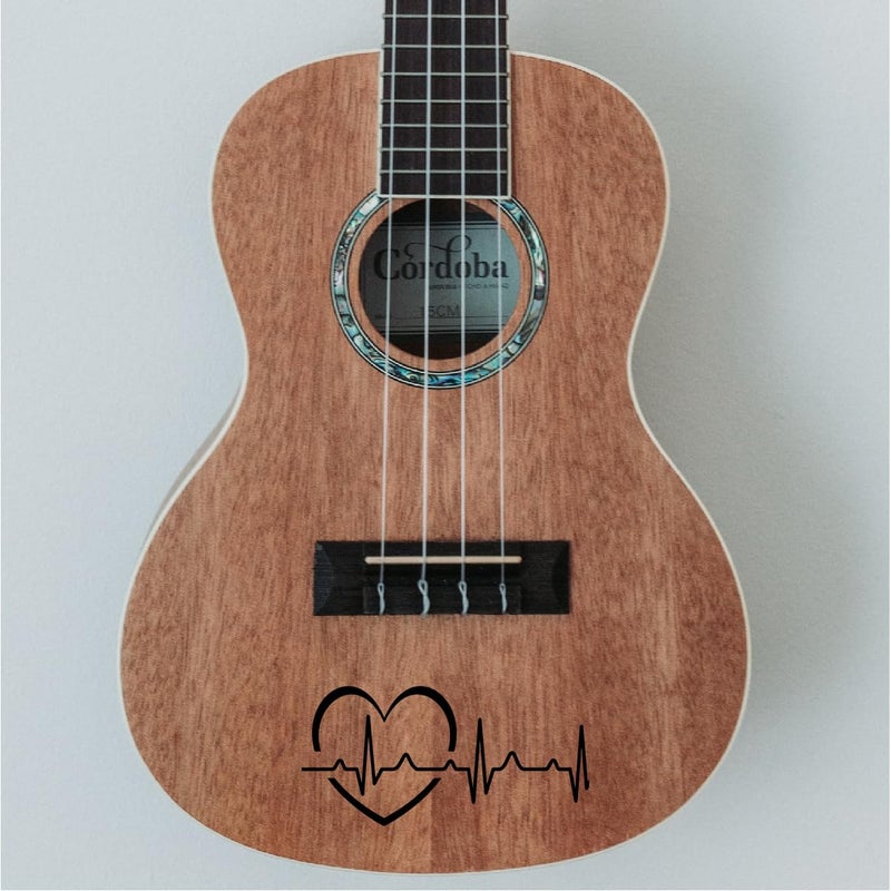 VVWV ® Music Heart Beat Guitar Stickers for Guitar Body Skateboard Sticker (17 X 8 Cm) (Black) - Image 1