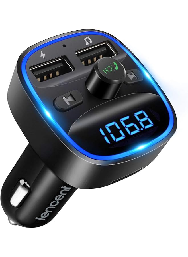 Lencent Fm Transmitter, Bluetooth Fm Transmitter Wireless Radio Adapter Car Kit With Dual Usb Charging Car Charger Mp3 Player Support Tf Card & Usb Disk - Image 1