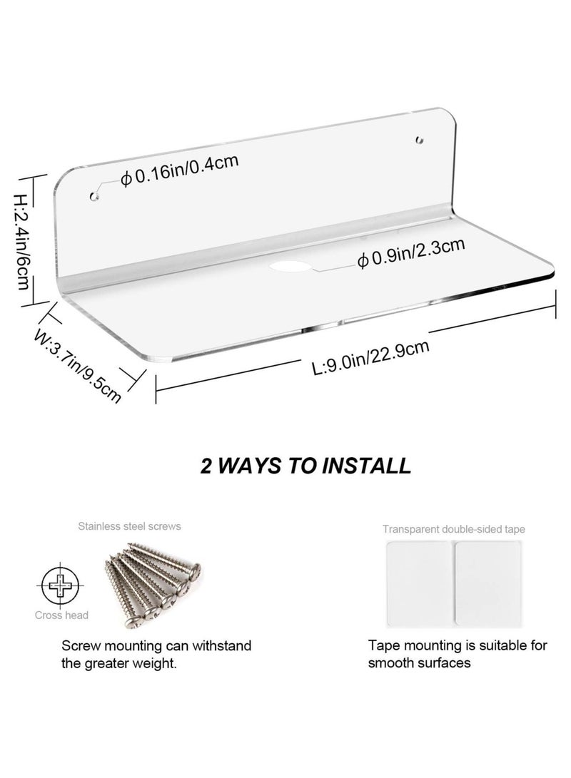 Eworld Set of 2 L Shaped Clear Acrylic Floating Shelves with Cable Clips, Space Saving Solutions for Bathroom Accessories, Kitchen Spice Rack, Speaker Bracket, Monitoring Camera Holder and Gaming Rooms - Image 2