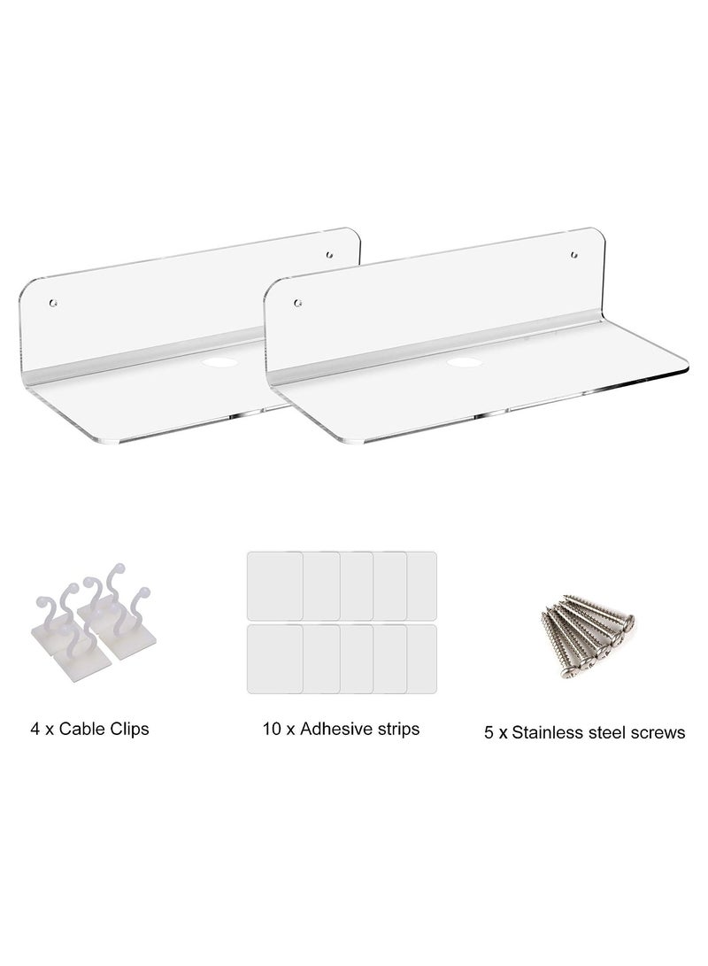 Eworld Set of 2 L Shaped Clear Acrylic Floating Shelves with Cable Clips, Space Saving Solutions for Bathroom Accessories, Kitchen Spice Rack, Speaker Bracket, Monitoring Camera Holder and Gaming Rooms - Image 4