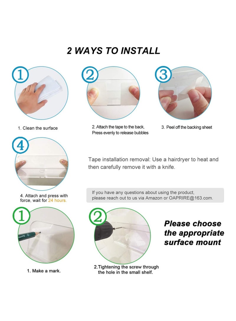 Eworld Set of 2 L Shaped Clear Acrylic Floating Shelves with Cable Clips, Space Saving Solutions for Bathroom Accessories, Kitchen Spice Rack, Speaker Bracket, Monitoring Camera Holder and Gaming Rooms - Image 3