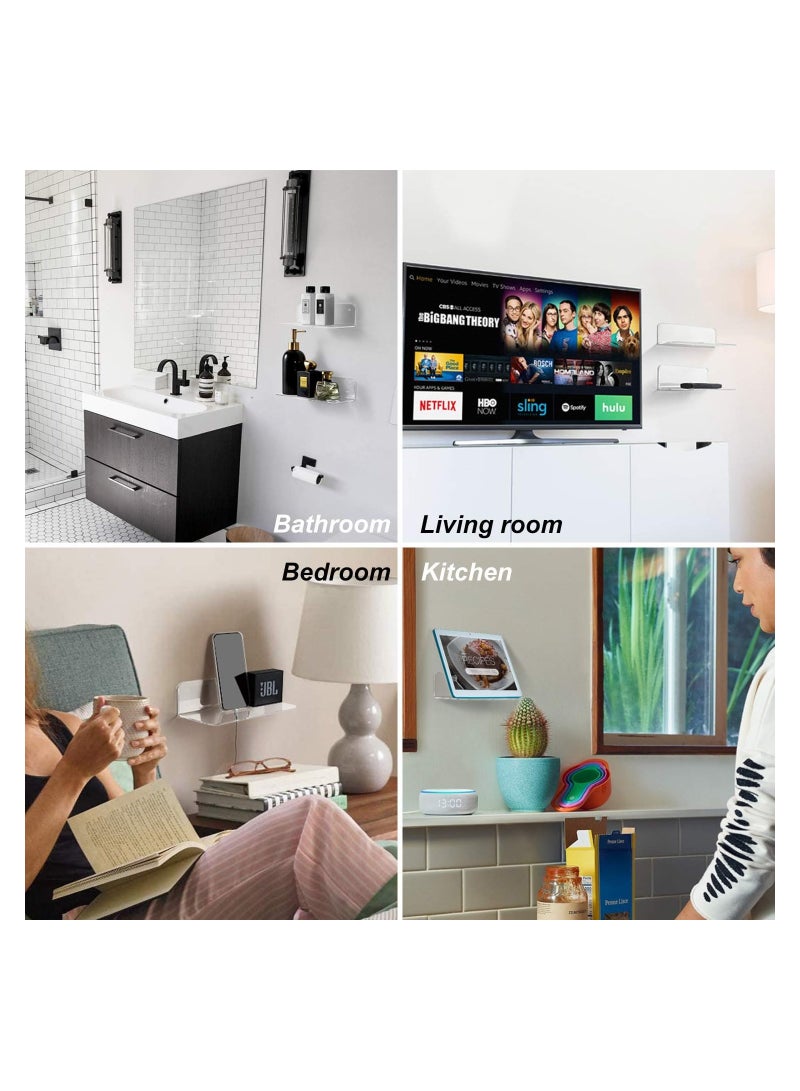 Eworld Set of 2 L Shaped Clear Acrylic Floating Shelves with Cable Clips, Space Saving Solutions for Bathroom Accessories, Kitchen Spice Rack, Speaker Bracket, Monitoring Camera Holder and Gaming Rooms - Image 5