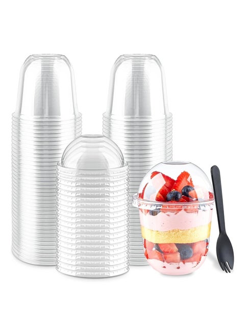 Reusable Clear Plastic Parfait Cups with Lids and Spoons-50 PCS 360ml/12oz Round Dessert Cups Set for Smoothies, Pudding, Ice Cream and more