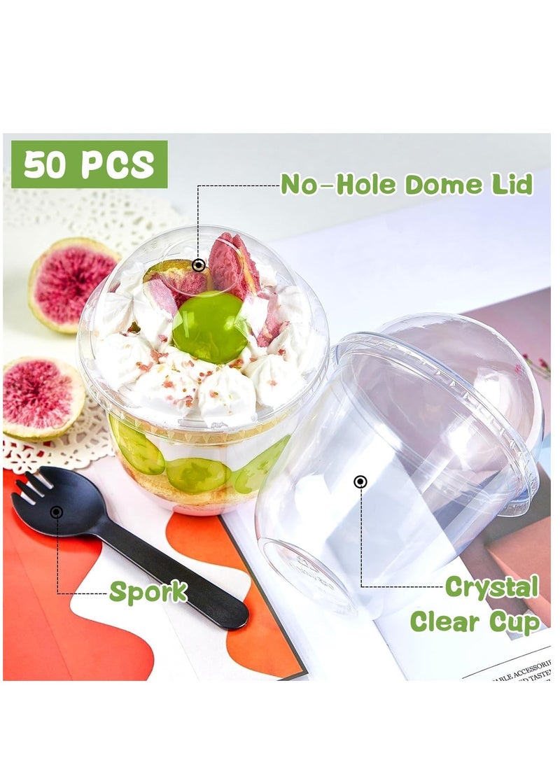 Folanry - Reusable Clear Plastic Parfait Cups with Lids and Spoons-50 PCS 360ml/12oz Round Dessert Cups Set for Smoothies, Pudding, Ice Cream and more - Image 1
