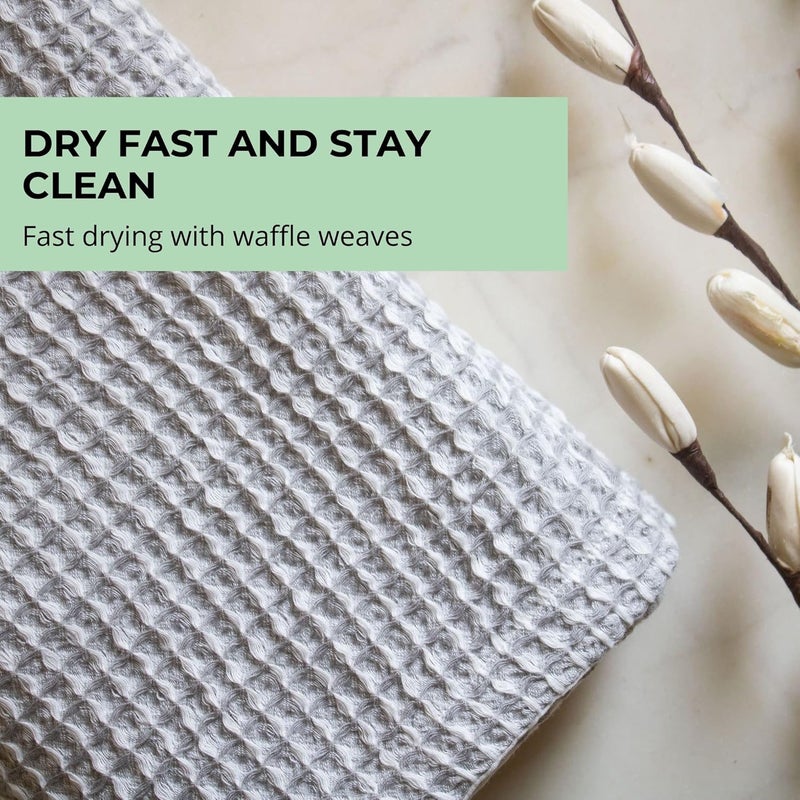 HAMELIN HAMELIN The Ezra Waffle Face Towel Set Cotton Lightweight Anti Microbial Water Absorbent Softer Touch Quick Drying Towels Durable Long Lasting Pewter Grey 31 cm x 31 cm Pack of 2 - Image 2