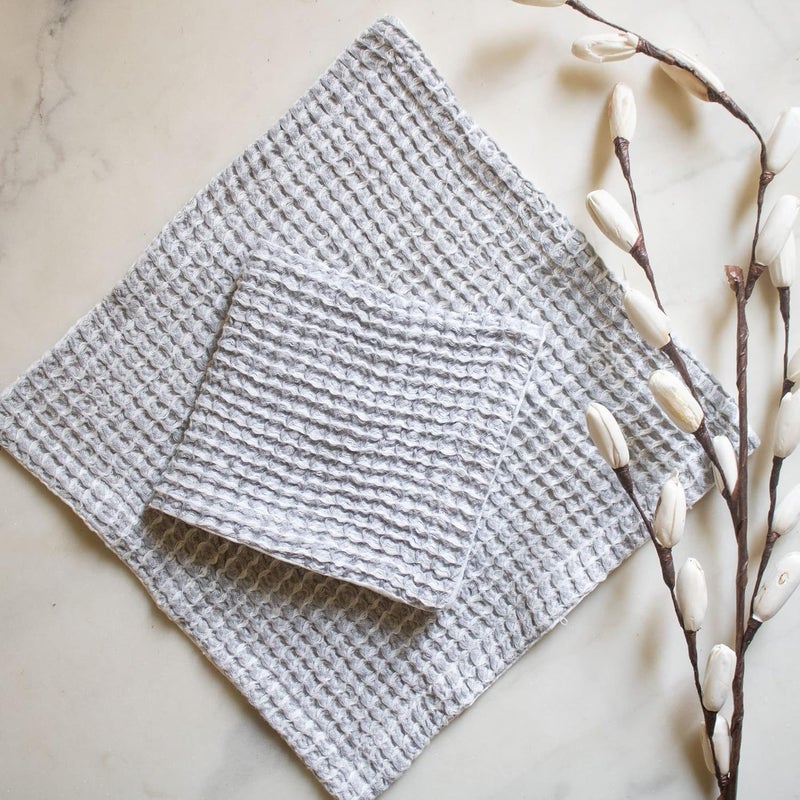 HAMELIN HAMELIN The Ezra Waffle Face Towel Set Cotton Lightweight Anti Microbial Water Absorbent Softer Touch Quick Drying Towels Durable Long Lasting Pewter Grey 31 cm x 31 cm Pack of 2 - Image 1