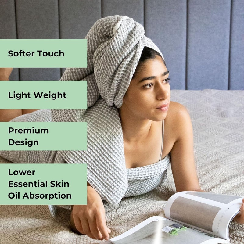 HAMELIN HAMELIN The Ezra Waffle Face Towel Set Cotton Lightweight Anti Microbial Water Absorbent Softer Touch Quick Drying Towels Durable Long Lasting Pewter Grey 31 cm x 31 cm Pack of 2 - Image 4