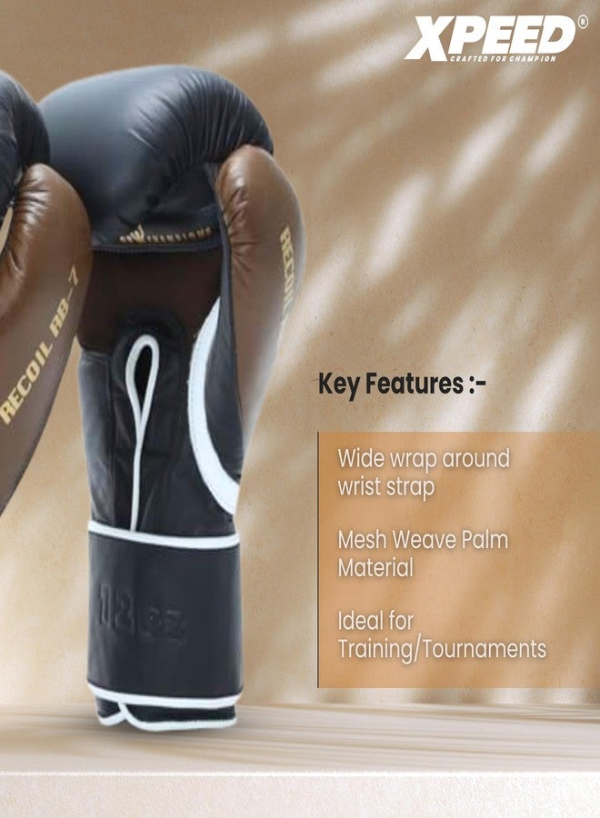 Massive Speed System Xpeed Recoil Spar Glove, Sparring Glove for Boxing Training Gloves, Leather Bag Gloves, Secure Wrist Support, Ventilated Mesh Weave Palm 16oz (Brown & Black) - Image 4